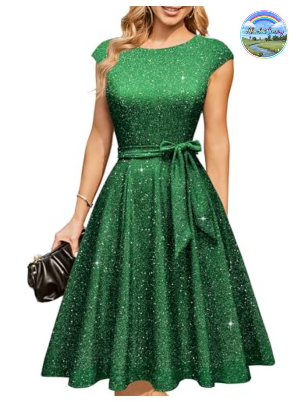 Sequin Cocktail Dress Cap Sleeve A-Line Midi Wedding Guest Party
